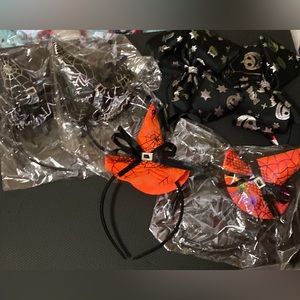 Collection of witch headbands and 2 black bows